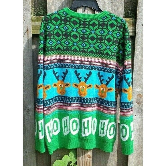 Christmas Sweater Womens XXL Reindeer Antlers Ho Ho Ho - Picture 3 of 6